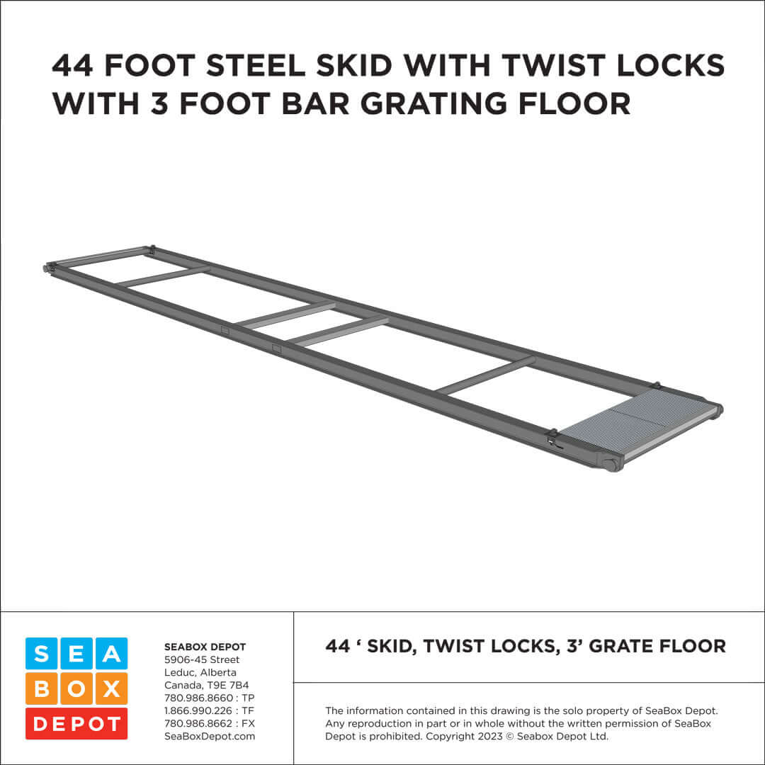 Skid – 44′ With Twistlock & Bar Grating 3′ One End